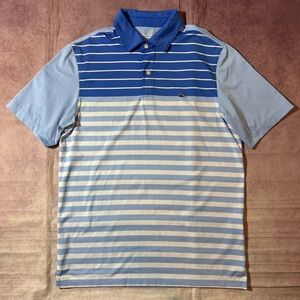 Vineyard Vines Performance Polo Mens Small Blue White Striped Preppy Golf Whale